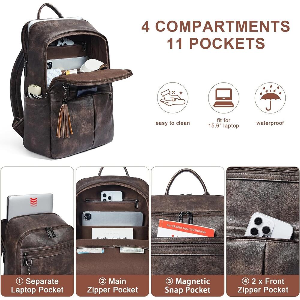 Leather Laptop Backpack for Women Crossbody Bags for Women for Travel Trendy - Picture 4 of 5